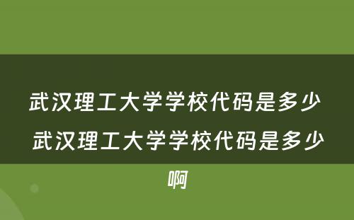 武汉理工大学学校代码是多少 武汉理工大学学校代码是多少啊