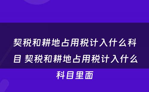 契税和耕地占用税计入什么科目 契税和耕地占用税计入什么科目里面