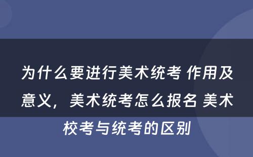 为什么要进行美术统考 作用及意义，美术统考怎么报名 美术校考与统考的区别