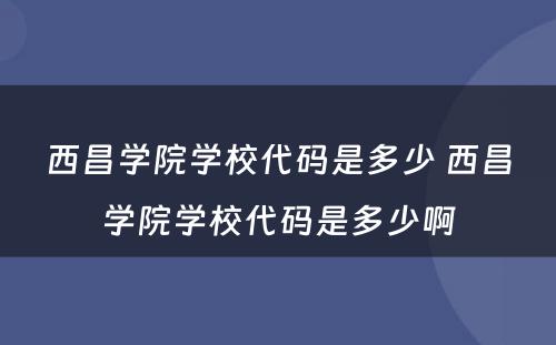 西昌学院学校代码是多少 西昌学院学校代码是多少啊