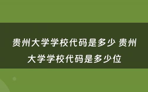 贵州大学学校代码是多少 贵州大学学校代码是多少位