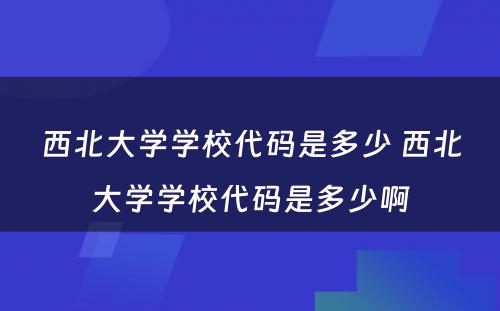 西北大学学校代码是多少 西北大学学校代码是多少啊