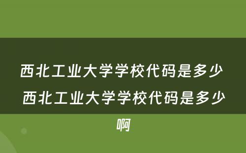 西北工业大学学校代码是多少 西北工业大学学校代码是多少啊