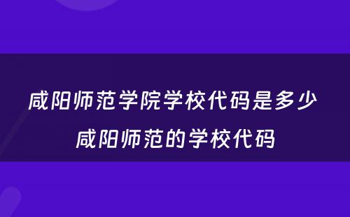 咸阳师范学院学校代码是多少 咸阳师范的学校代码