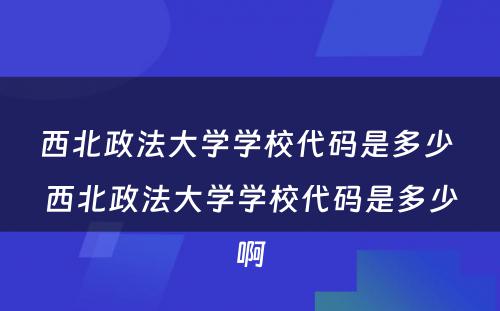 西北政法大学学校代码是多少 西北政法大学学校代码是多少啊