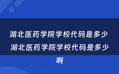 湖北医药学院学校代码是多少 湖北医药学院学校代码是多少啊