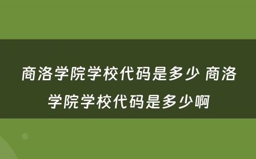 商洛学院学校代码是多少 商洛学院学校代码是多少啊