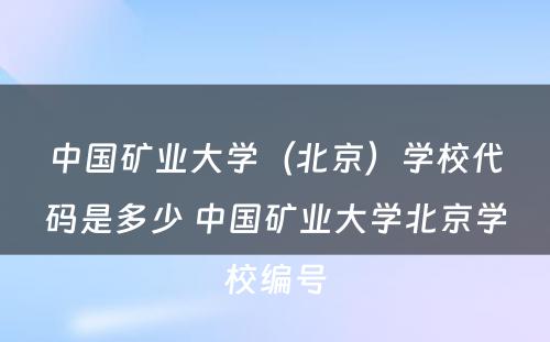 中国矿业大学（北京）学校代码是多少 中国矿业大学北京学校编号