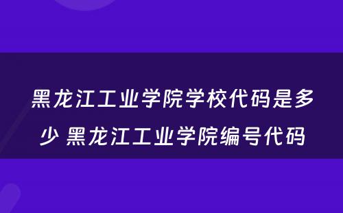 黑龙江工业学院学校代码是多少 黑龙江工业学院编号代码