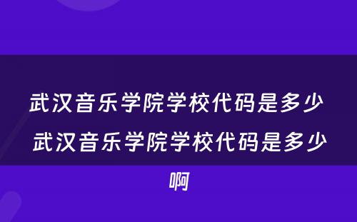 武汉音乐学院学校代码是多少 武汉音乐学院学校代码是多少啊