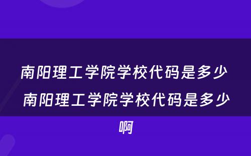 南阳理工学院学校代码是多少 南阳理工学院学校代码是多少啊