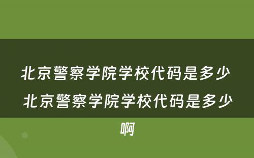 北京警察学院学校代码是多少 北京警察学院学校代码是多少啊