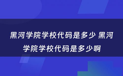 黑河学院学校代码是多少 黑河学院学校代码是多少啊