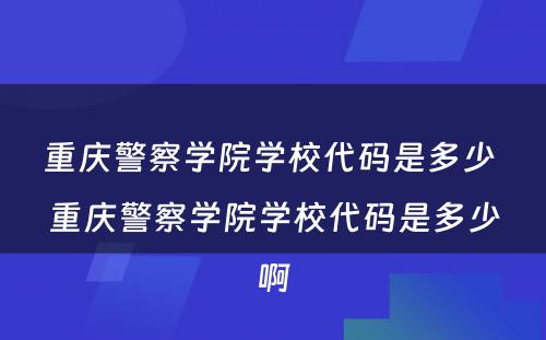 重庆警察学院学校代码是多少 重庆警察学院学校代码是多少啊