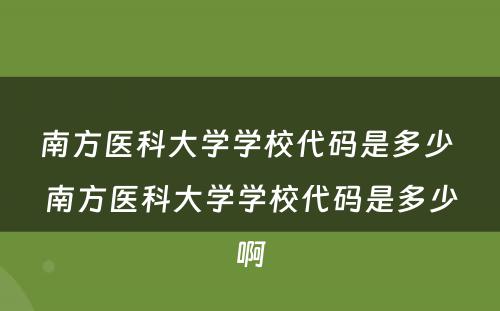 南方医科大学学校代码是多少 南方医科大学学校代码是多少啊