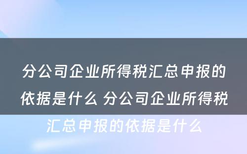 分公司企业所得税汇总申报的依据是什么 分公司企业所得税汇总申报的依据是什么
