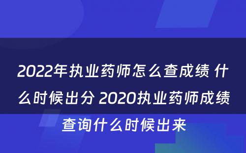 2022年执业药师怎么查成绩 什么时候出分 2020执业药师成绩查询什么时候出来