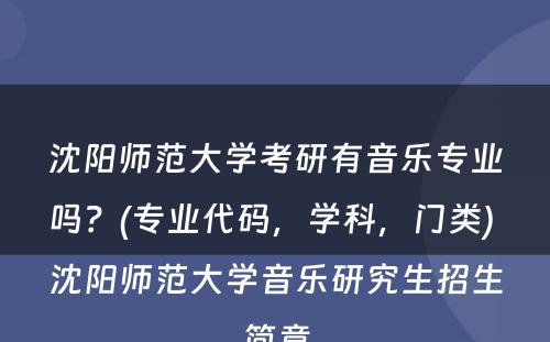 沈阳师范大学考研有音乐专业吗？(专业代码，学科，门类) 沈阳师范大学音乐研究生招生简章