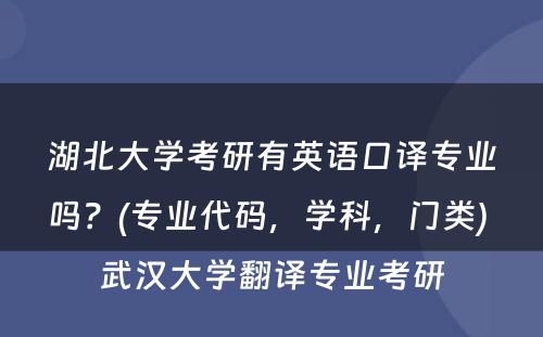 湖北大学考研有英语口译专业吗？(专业代码，学科，门类) 武汉大学翻译专业考研