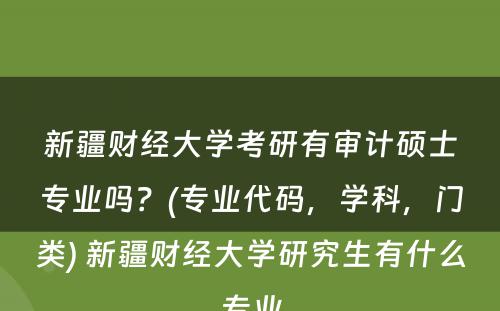 新疆财经大学考研有审计硕士专业吗？(专业代码，学科，门类) 新疆财经大学研究生有什么专业