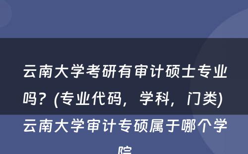 云南大学考研有审计硕士专业吗？(专业代码，学科，门类) 云南大学审计专硕属于哪个学院