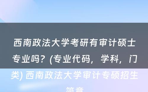 西南政法大学考研有审计硕士专业吗？(专业代码，学科，门类) 西南政法大学审计专硕招生简章