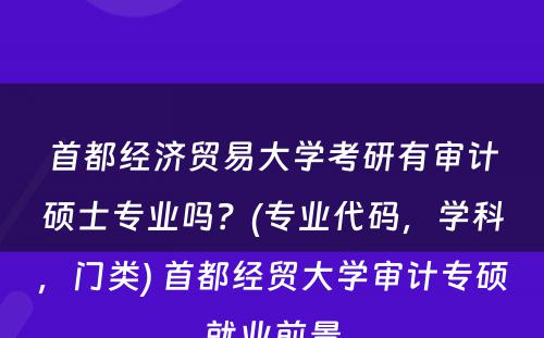 首都经济贸易大学考研有审计硕士专业吗？(专业代码，学科，门类) 首都经贸大学审计专硕就业前景