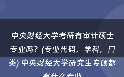 中央财经大学考研有审计硕士专业吗？(专业代码，学科，门类) 中央财经大学研究生专硕都有什么专业