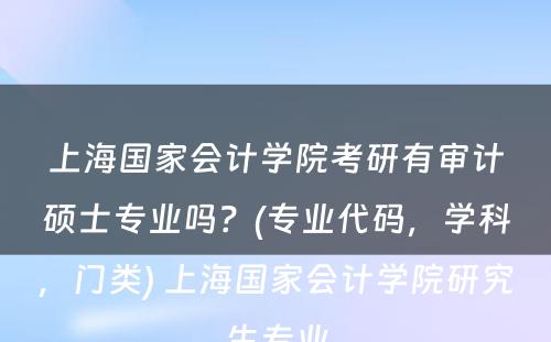 上海国家会计学院考研有审计硕士专业吗？(专业代码，学科，门类) 上海国家会计学院研究生专业