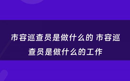 市容巡查员是做什么的 市容巡查员是做什么的工作