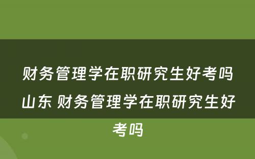 财务管理学在职研究生好考吗山东 财务管理学在职研究生好考吗