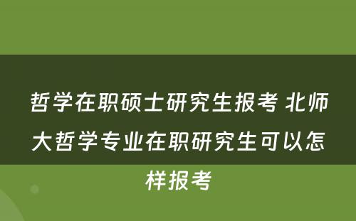 哲学在职硕士研究生报考 北师大哲学专业在职研究生可以怎样报考