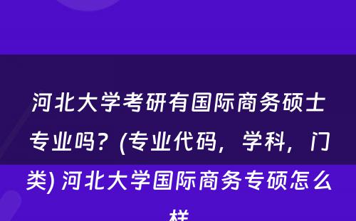 河北大学考研有国际商务硕士专业吗？(专业代码，学科，门类) 河北大学国际商务专硕怎么样