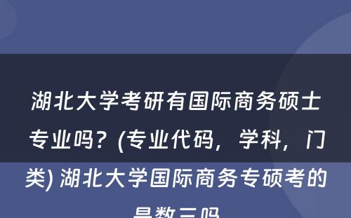 湖北大学考研有国际商务硕士专业吗？(专业代码，学科，门类) 湖北大学国际商务专硕考的是数三吗