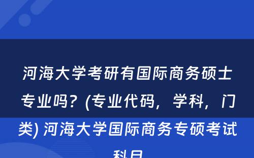 河海大学考研有国际商务硕士专业吗？(专业代码，学科，门类) 河海大学国际商务专硕考试科目