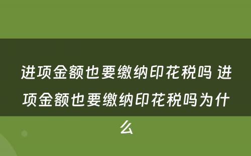 进项金额也要缴纳印花税吗 进项金额也要缴纳印花税吗为什么