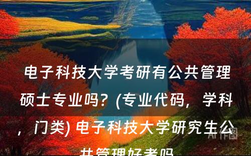 电子科技大学考研有公共管理硕士专业吗？(专业代码，学科，门类) 电子科技大学研究生公共管理好考吗