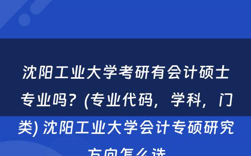 沈阳工业大学考研有会计硕士专业吗？(专业代码，学科，门类) 沈阳工业大学会计专硕研究方向怎么选