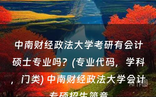 中南财经政法大学考研有会计硕士专业吗？(专业代码，学科，门类) 中南财经政法大学会计专硕招生简章