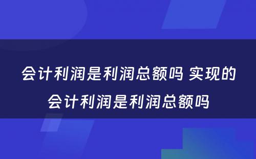会计利润是利润总额吗 实现的会计利润是利润总额吗