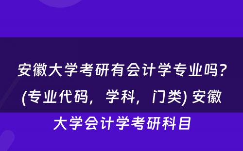 安徽大学考研有会计学专业吗？(专业代码，学科，门类) 安徽大学会计学考研科目