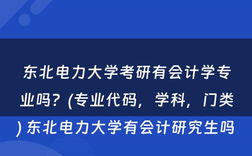 东北电力大学考研有会计学专业吗？(专业代码，学科，门类) 东北电力大学有会计研究生吗