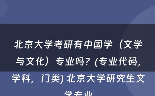 北京大学考研有中国学（文学与文化）专业吗？(专业代码，学科，门类) 北京大学研究生文学专业