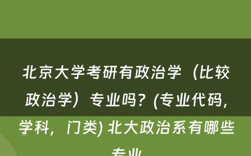 北京大学考研有政治学（比较政治学）专业吗？(专业代码，学科，门类) 北大政治系有哪些专业