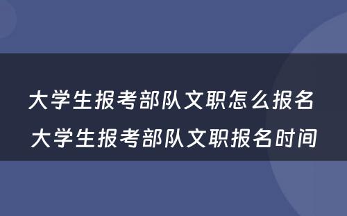 大学生报考部队文职怎么报名 大学生报考部队文职报名时间