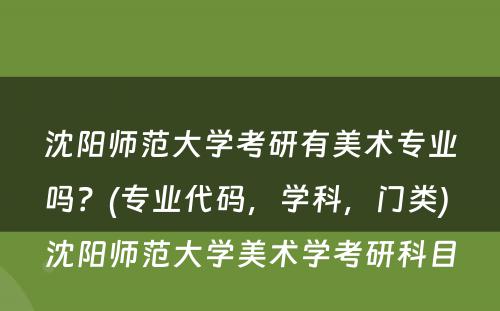 沈阳师范大学考研有美术专业吗？(专业代码，学科，门类) 沈阳师范大学美术学考研科目