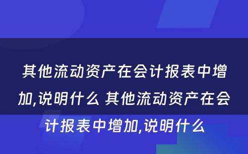 其他流动资产在会计报表中增加,说明什么 其他流动资产在会计报表中增加,说明什么