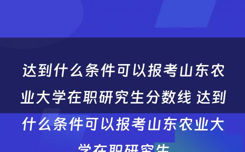 达到什么条件可以报考山东农业大学在职研究生分数线 达到什么条件可以报考山东农业大学在职研究生