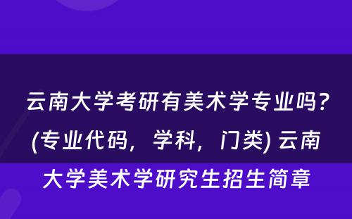 云南大学考研有美术学专业吗？(专业代码，学科，门类) 云南大学美术学研究生招生简章