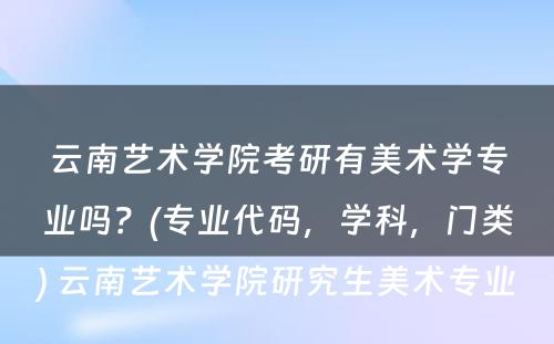 云南艺术学院考研有美术学专业吗？(专业代码，学科，门类) 云南艺术学院研究生美术专业